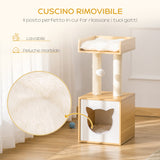 easycomfort easycomfort casetta per gatti con pali tiragraffi in sisal cuscini lavabili e pallina 35x35x81cm quercia