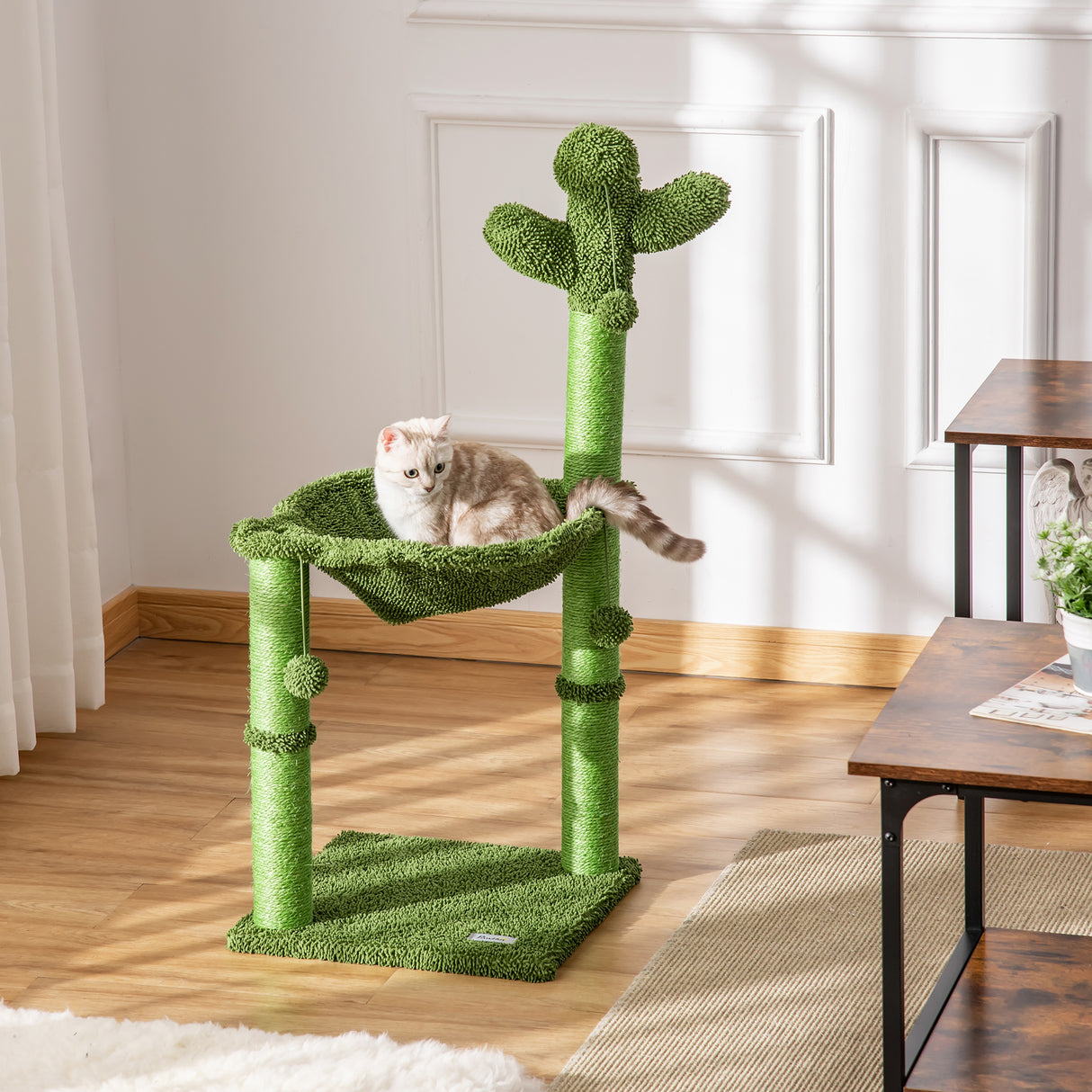 easycomfort easycomfort albero tiragraffi per gatti fino 4 5kg a forma di cactus con palline e amaca 40x40x96cm verde