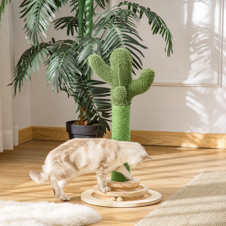 easycomfort easycomfort albero tiragraffi a cactus per gatti corda sisal e base con palline in legno 32x32x60cm