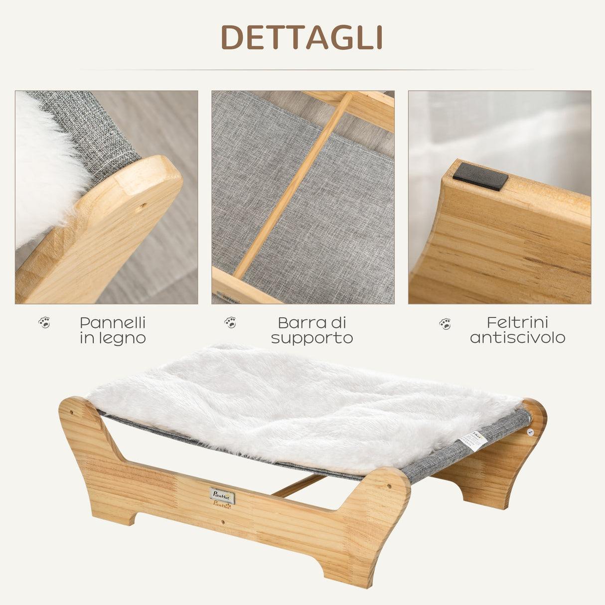 easycomfort easycomfort cuccia per gatti da interno con cuscino in peluche rimovibile e telaio in legno 68x43x20cm biancogrigio