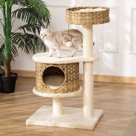 easycomfort easycomfort albero tiragraffi per gatti adulti e gattini da 95cm cuccia e casetta per gatti in rattan e pali in sisal