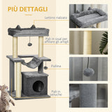 easycomfort easycomfort albero tiragraffi con corde sisal casetta e amaca rivestimento peluche e feltro altezza 100cm grigio