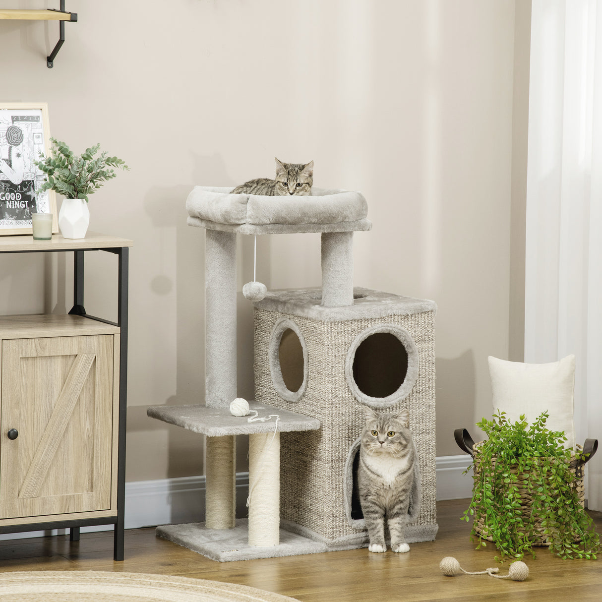 easycomfort tiragraffi per gatti da 5kg max con lettino e pallina da gioco in truciolato peluche e sisal 60x40x91 cm