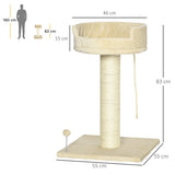 easycomfort easycomfort albero tiragraffi per gatti con lettino e pallina in peluche e palo in sisal 55x55x83cm beige