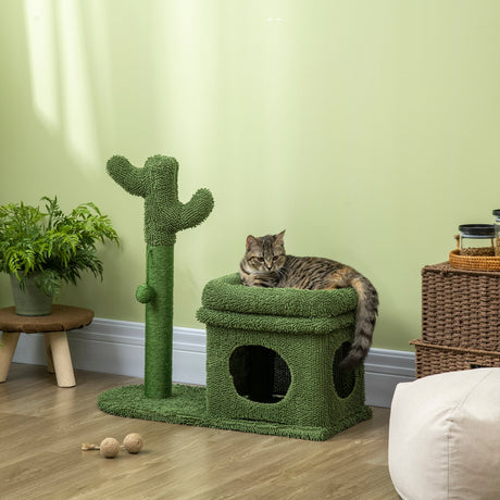 easycomfort tiragraffi per gatti con lettino casetta e palo in sisal a forma di cactus 68x30x67cm verde