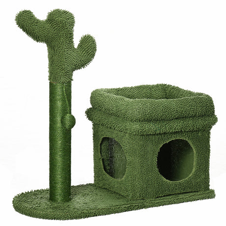 easycomfort tiragraffi per gatti con lettino casetta e palo in sisal a forma di cactus 68x30x67cm verde