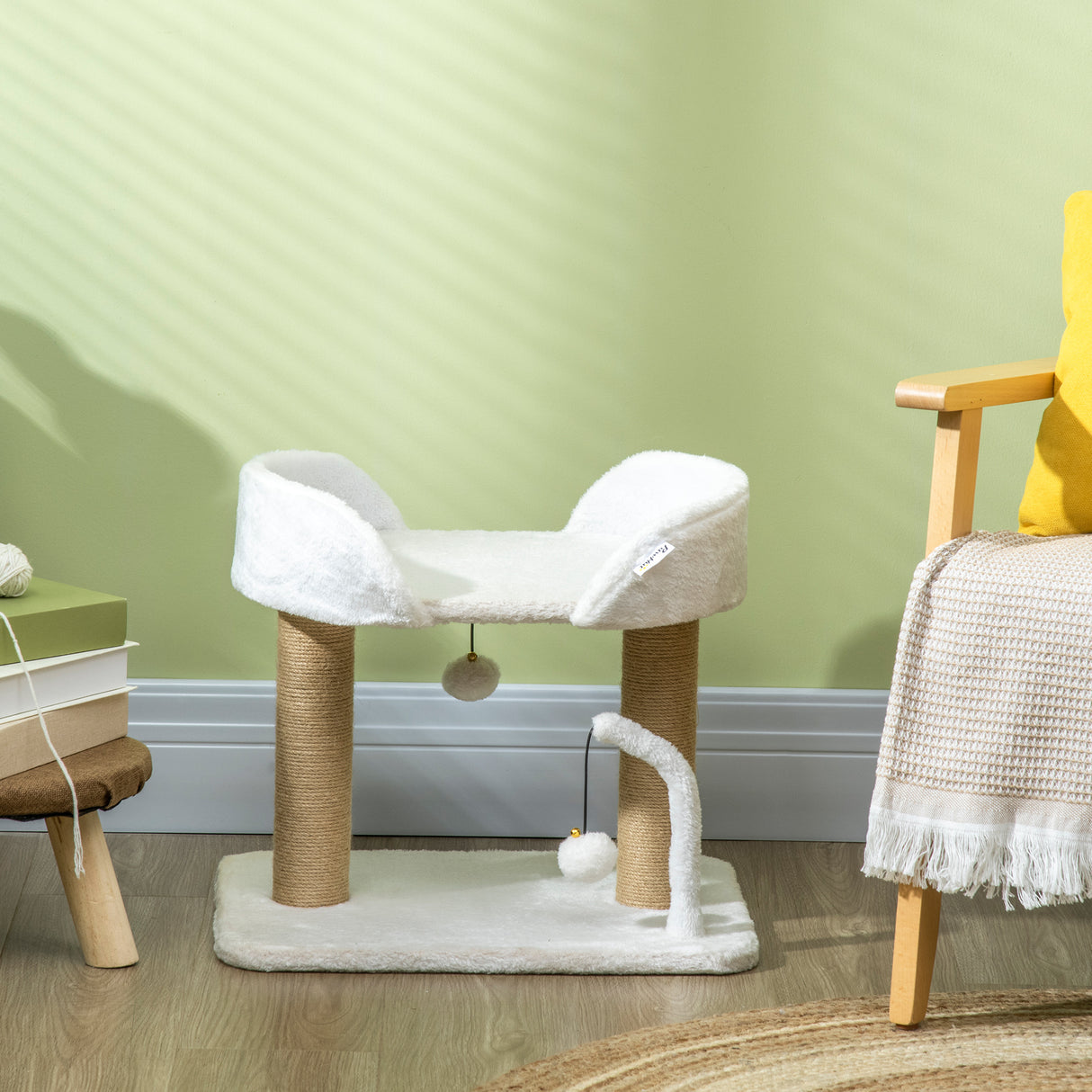 easycomfort torre per gatti max 5kg in truciolato con tiragraffi e palline giocattolo 48x38x42 cm giallo e bianco