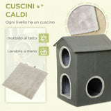 easycomfort easycomfort casetta per gatti a due livelli con cuscini lavabili 3 entrate 42x46x59 5 cm grigio