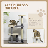 easycomfort albero tiragraffi per gatti a 3 livelli con pali in sisal e altezza 105cm grigio