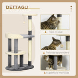 easycomfort albero tiragraffi per gatti a 3 livelli con pali in sisal e altezza 105cm grigio