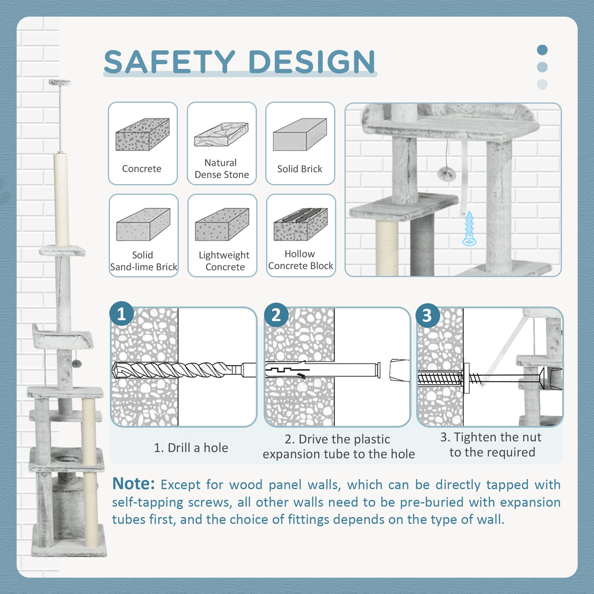 easycomfort easycomfort albero tiragraffi per gatti a soffitto con piattaforme e casetta 60x40x225 255cm grigio