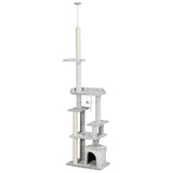 easycomfort easycomfort albero tiragraffi per gatti a soffitto con piattaforme e casetta 60x40x225 255cm grigio