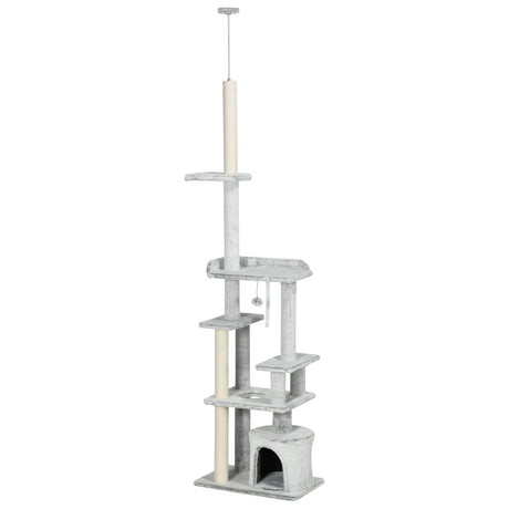 easycomfort easycomfort albero tiragraffi per gatti a soffitto con piattaforme e casetta 60x40x225 255cm grigio