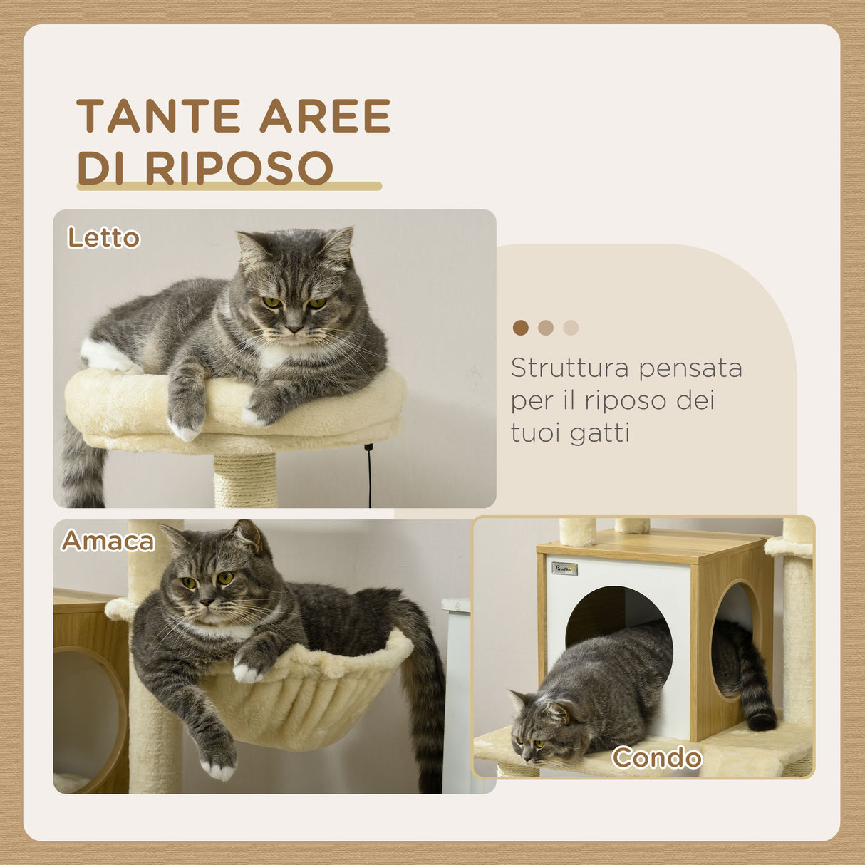 easycomfort easycomfort albero per gatti con casetta tiragraffi per gatti posatoio e paletto 48 5x48 5x141 5 cm beige