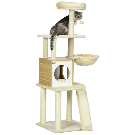 easycomfort easycomfort albero per gatti con casetta tiragraffi per gatti posatoio e paletto 48 5x48 5x141 5 cm beige
