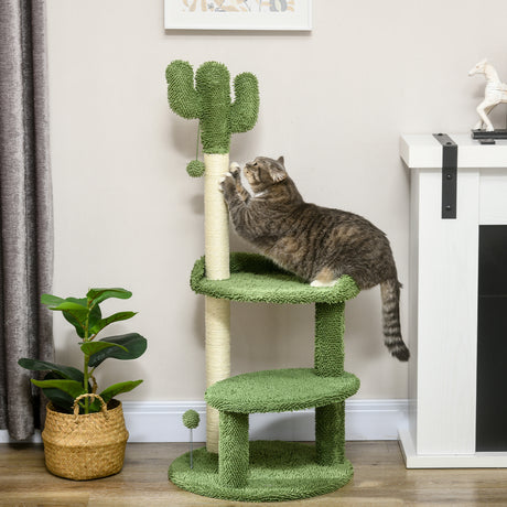 easycomfort easycomfort albero per gatti a forma di cactus con tiragraffi e 2 palline da gioco 35x31x55 5 cm verde e bianco