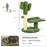 easycomfort albero per gatti a forma di cactus con tiragraffi e pallina da gioco 35x31x55.5 cm verde e bianco