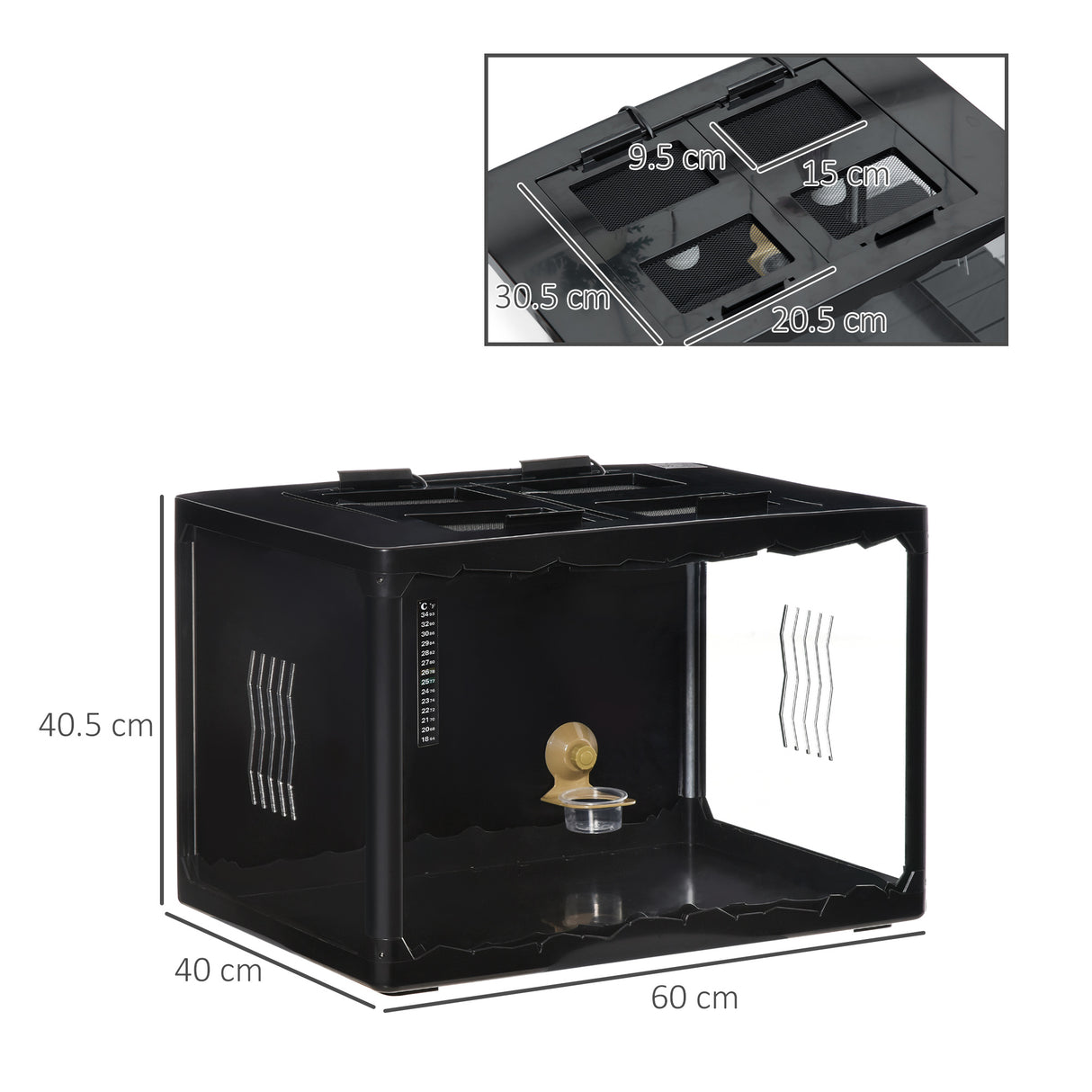 easycomfort easycomfort terrario per tartarughe di terra e rettili con termometro 18 34 60x40x40 5 cm nero