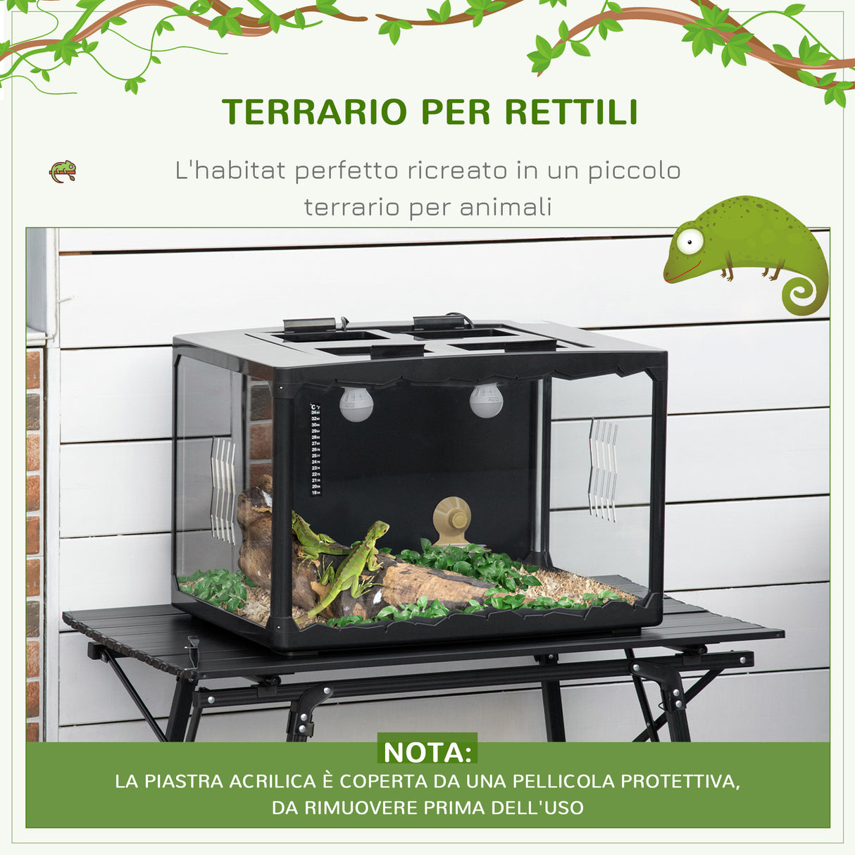 easycomfort easycomfort terrario per tartarughe di terra e rettili con termometro 18 34 60x40x40 5 cm nero