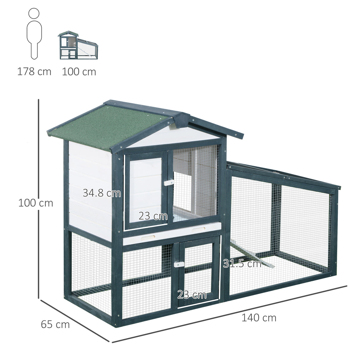easycomfort easycomfort gabbia per conigli animali in legno di abete doppia porta 140x65x100cm