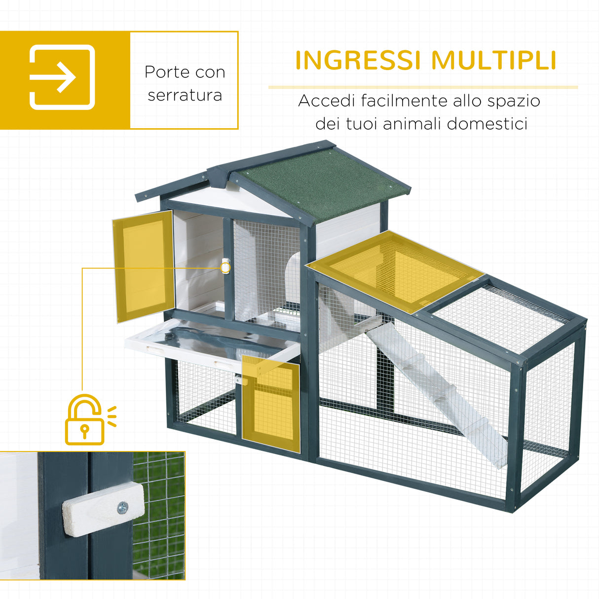easycomfort easycomfort gabbia per conigli animali in legno di abete doppia porta 140x65x100cm