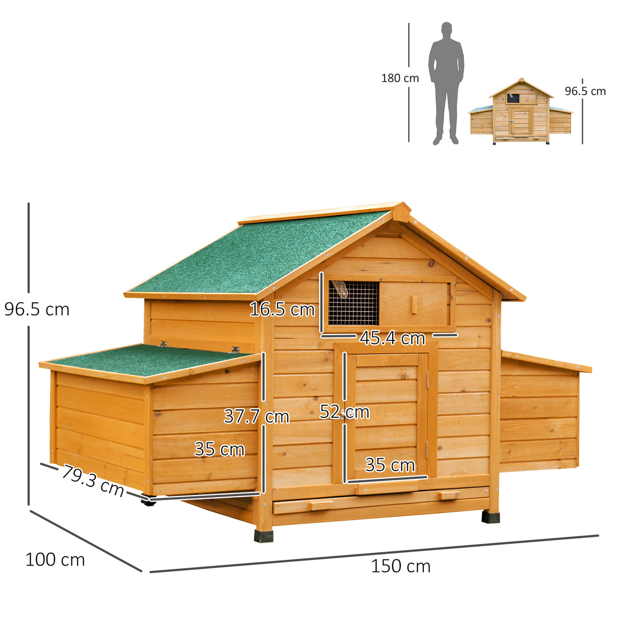 easycomfort easycomfort pollaio da giardino gabbia per galline impermeabile in legno 150x100x96.5 cm
