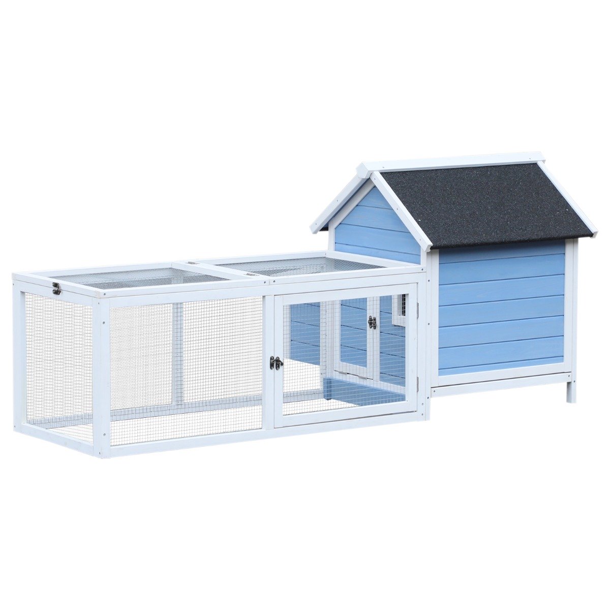 easycomfort easycomfort pollaio da giardino per galline con corsa vassoio di nidificazione rimovibile in legno bianco e blu 180x90.1x78.6cm