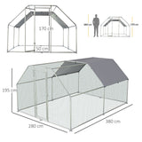 easycomfort easycomfort recinto gabbia per galline da esterno in metallo galvanizzato porta con blocco e sezione con tessuto oxford 280x380x195 cm argento
