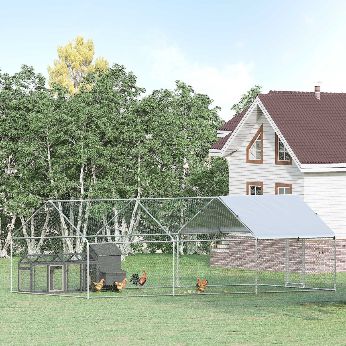 easycomfort easycomfort pollaio per galline da esterno in metallo con copertura in tessuto oxford 600x303 5x195 cm argento