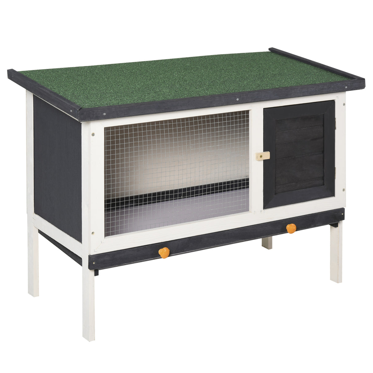 easycomfort conigliera in legno di abete da esterno con vassoio estraibile tetto apribile in bitume e rete metallica 90x45x65cm nera bianca e verde