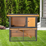 easycomfort gabbia per conigli con rampa e area aperta conigliera in legno e metallo su 2 livelli giallo chiaro 89.5x45x81cm