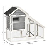 easycomfort easycomfort conigliera in legno con area aperta e rampa casetta per conigli con fondo estraibile e porte 140x65x120cm grigio