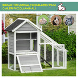 easycomfort easycomfort conigliera in legno con area aperta e rampa casetta per conigli con fondo estraibile e porte 140x65x120cm grigio