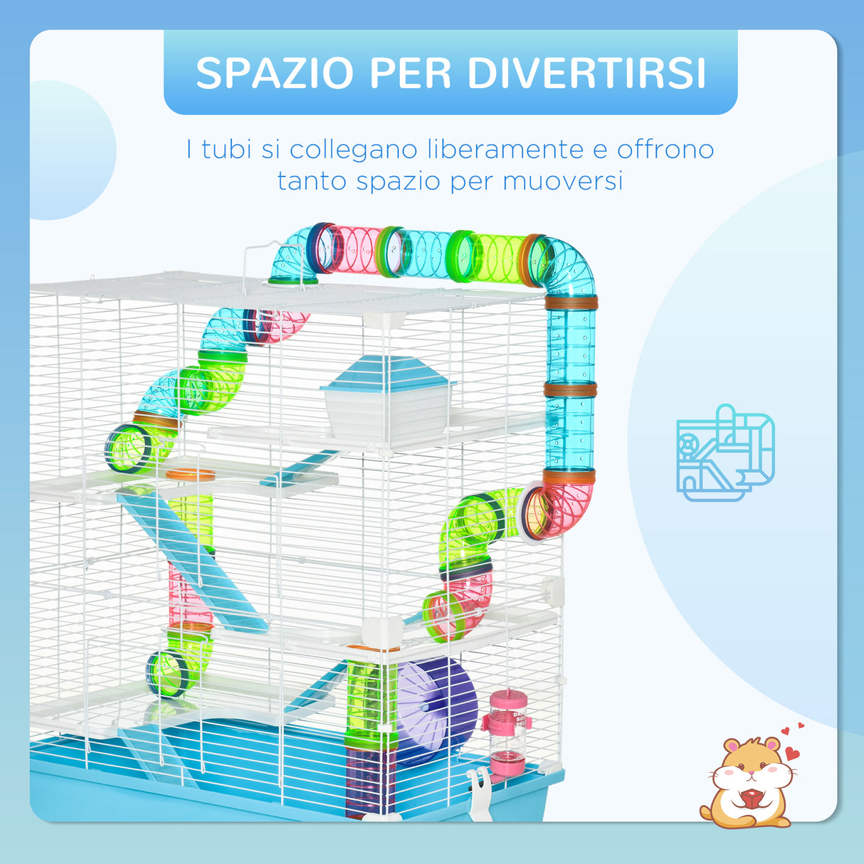 easycomfort gabbia per criceti a 5 livelli con tubi casetta serbatoio dell acqua e ruota 59x36x69cm