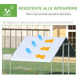 easycomfort pollaio da giardino con telaio zincato copertura impermeabile e rete esagonale 3x8x2m argento