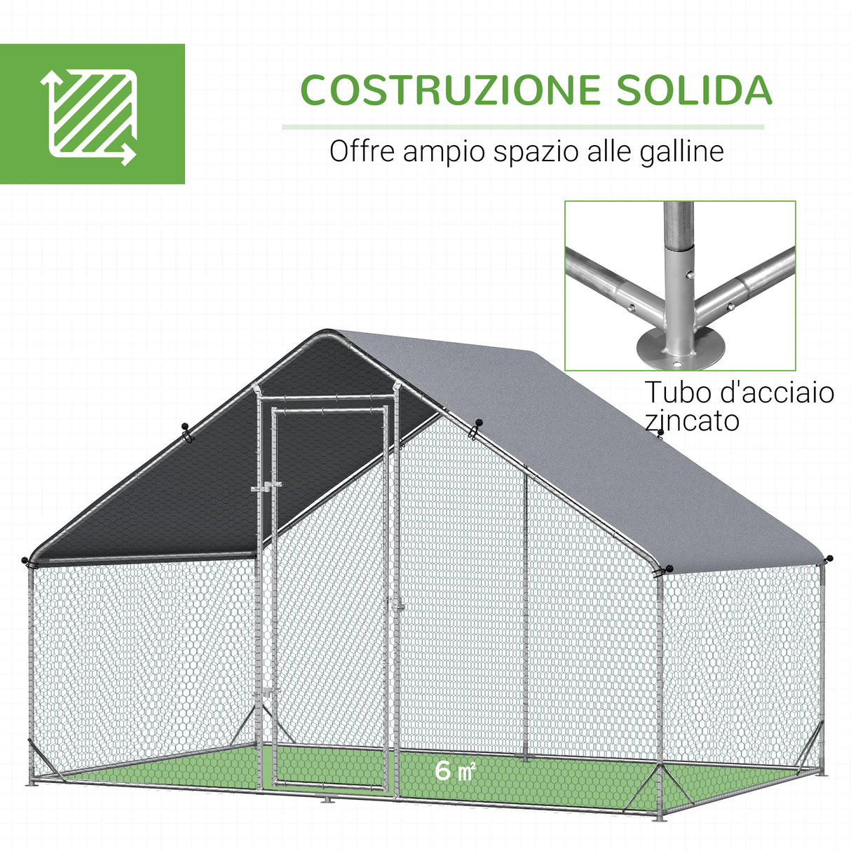 easycomfort pollaio da giardino con telaio zincato copertura impermeabile e rete esagonale 3x2x2m argento