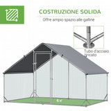 easycomfort pollaio da giardino con telaio zincato copertura impermeabile e rete esagonale 3x2x2m argento