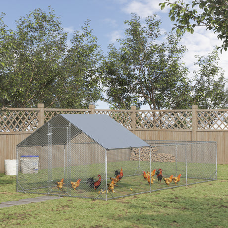 easycomfort pollaio da giardino per 15 18 galline in acciaio zincato e pe con tettoia e serratura 600x300x195 cm