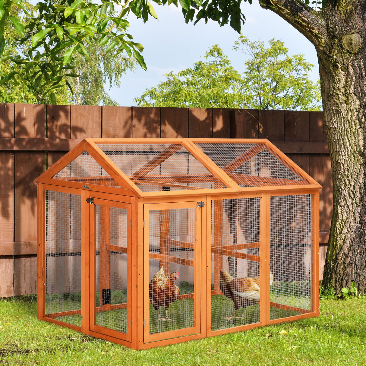 easycomfort easycomfort gabbia per galline in legno con porte multiple e rete in metallo 140x88 5x106cm arancione