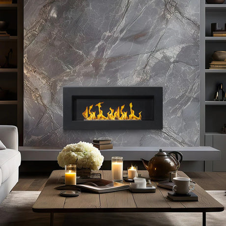 camino a bioetanolo biocamino da parete siena nero l 90 x p 12 x h 40