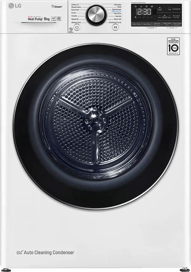 asciugatrice lg smart dual inverter heat pump eco hybrid 9 kg rc90v9av2w axlxp 85x60x69 classe energetica a___ 10