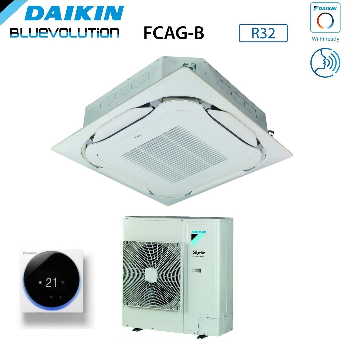 climatizzatore condizionatore daikin bluevolution a cassetta round flow 36000 btu fcag100b r 32 wi fi optional con comando a filo e griglia