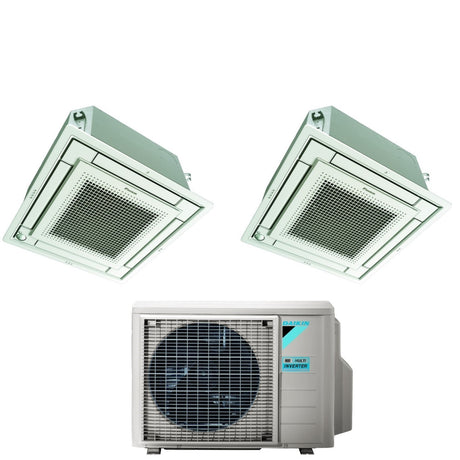 climatizzatore condizionatore daikin bluevolution inverter dual split a cassetta ffa a 9_9 con 2mxm50m9 r 32 wi fi optional con comando a filo e griglia bianca 9000_9000 garanzia italiana