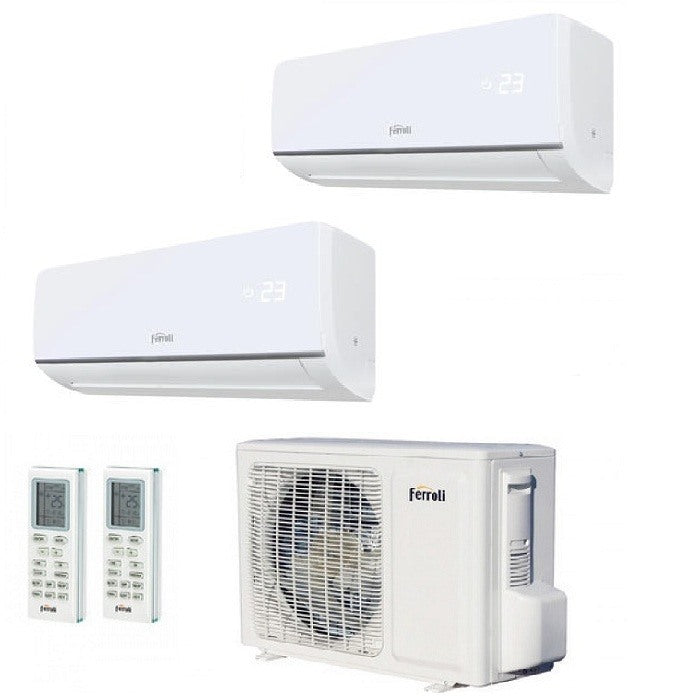 climatizzatore condizionatore ferroli dual split inverter r32 serie aster m 3.2 7000_7000 con 18 2 7_7