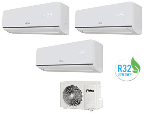 climatizzatore condizionatore ferroli dual split inverter r32 serie aster m 3.2 7000_7000_9000 con 24 3 7_7_9