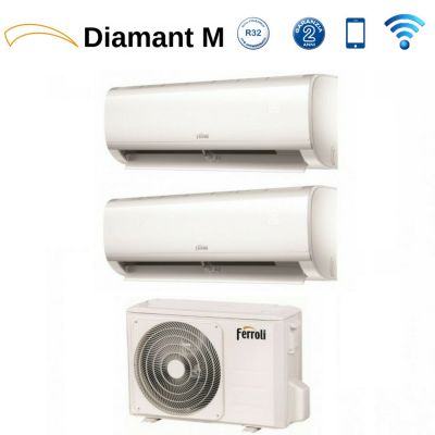 climatizzatore condizionatore ferroli dual split inverter serie diamant plus m 7_7 con 14 2 r 32 wi fi integrato 7000_7000 novita
