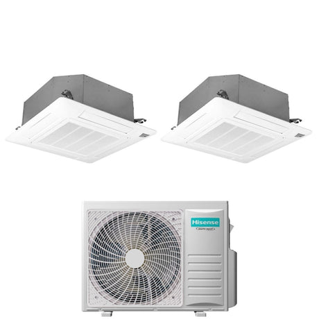 climatizzatore condizionatore hisense dual split inverter a cassetta 12_12 con 2amw52u4rxc r 32 wi fi optional 12000_12000 con telecomando e pannello incluso