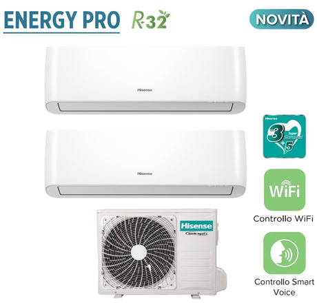 climatizzatore condizionatore hisense dual split inverter serie energy pro 9_9 con 2amw52u4rxc r 32 wi fi integrato 9000_9000 novita