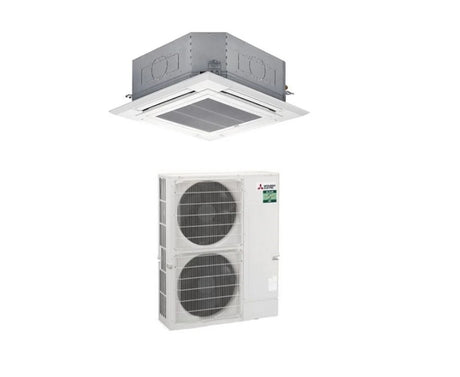 climatizzatore condizionatore mitsubishi electric cassetta a 4 vie 48000 btu pla zm140ea + puz m140vka monofase r 32 wi fi optional con griglia inclusa completo di comando