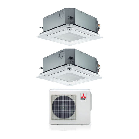 climatizzatore condizionatore mitsubishi electric dual split inverter a cassetta 60x60 slz m 12_12 con mxz 2f53vf r 32 wi fi optional 12000_12000